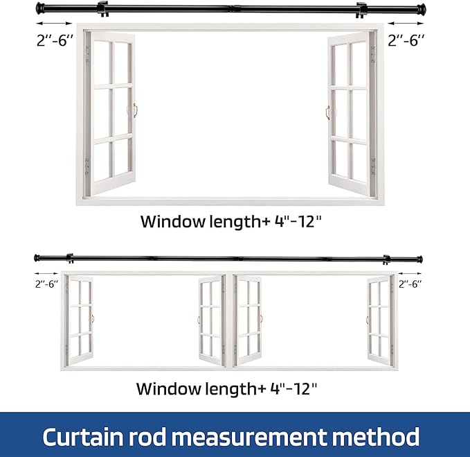 Standard Decorative Window Curtain Rods 30 to 116 Inch,5/8 Inch Diameter Small Curtain Rod Set, Heavy Duty Drapery Rods with Brackets Black