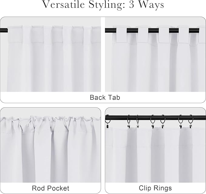 PONY DANCE Room Darkening Curtains for Small Winow Lower Portion Decor Energy Saving Drapes for Kitchen Bedroom Bathroom Downstairs Window RV Curtains, W 34 x L 36, Pure White, 2 Panels