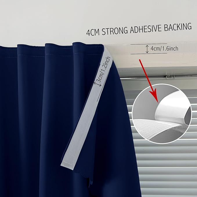 Self Adhesive Portable Blackout Curtains for Bedroom Easy to Install Window Thermal Lnsulated Kitchen Room Darkening Small Window Curtains, 35" W X 59" L, Navy Blue, 1 Panel