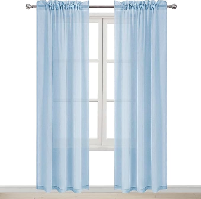 DWCN Sky Blue Sheer Curtains Semi Transparent Voile Rod Pocket Curtains for Bedroom and Living Room, 42 x 84 inches Long, Set of 2 Panels