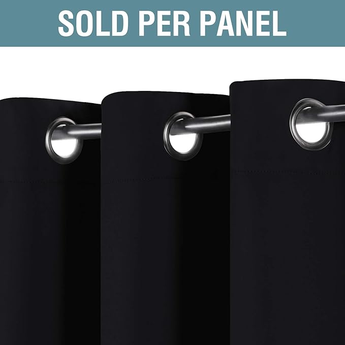 H.VERSAILTEX 100% Blackout Curtains for Bedroom Thermal Insulated Light Blocking Curtain Grommet Window Treatment Panel for Living Room/Patio Door, Solid in Jet Black (One Panel), 52" W x 84" L