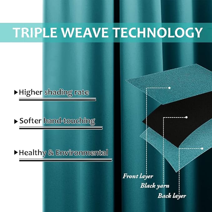 NICETOWN 100% Blackout Curtains 86 inches Long, Pair of Energy Smart & Noise Blocking Out Drapes for Baby Room Window, Thermal Insulated Guest Room Lined Window Dressing(Peacock Teal, 55 inches Wide)