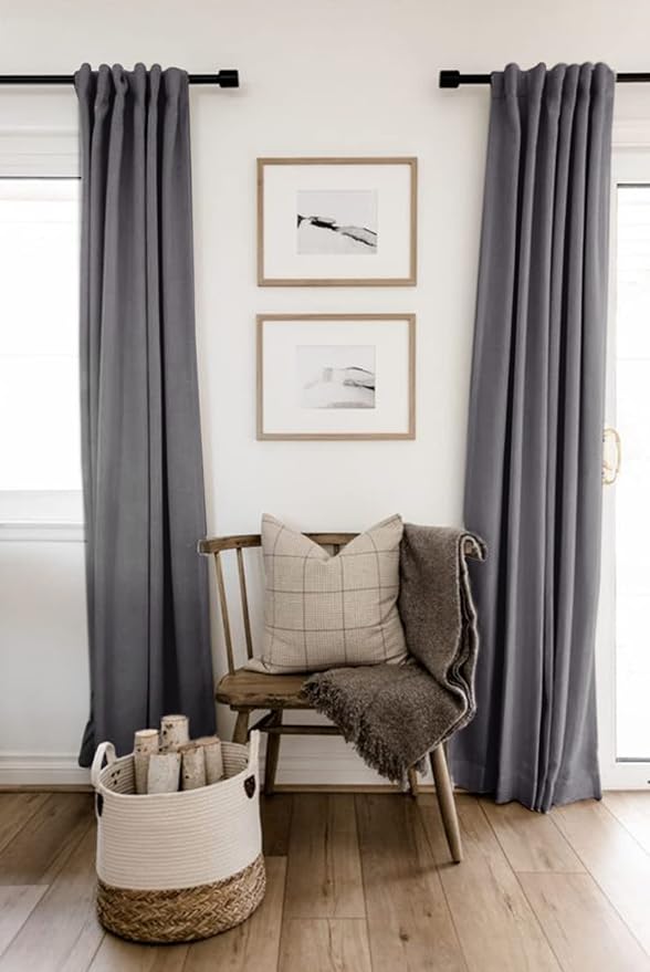 100% Blackout Shield Linen Blackout Curtains for Bedroom 90 Inches Long, Back Tab/Rod Pocket Living Room Drapes, Thermal Insulated Blackout Curtains 2 Panels Set, 50" W x 90" L, Darkgray