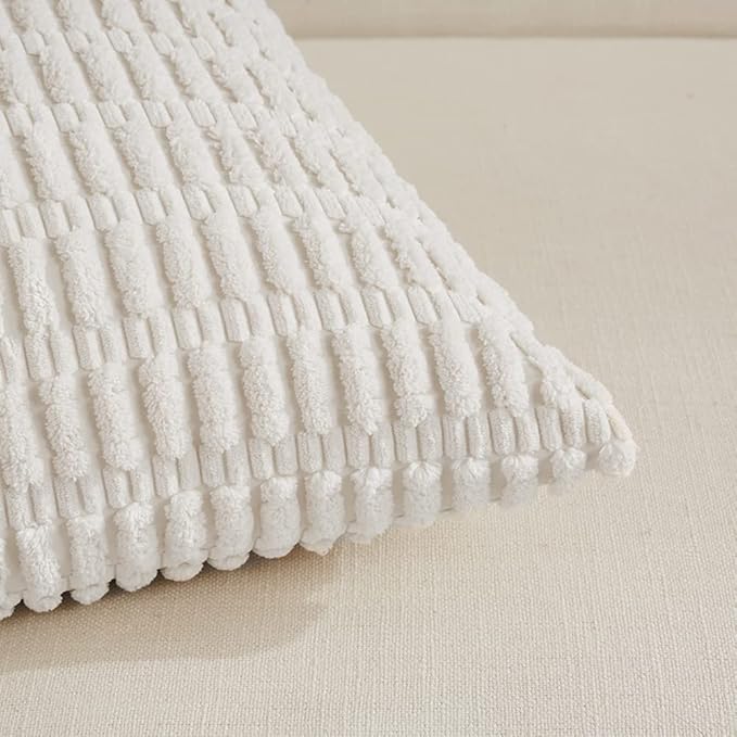 Fancy Homi 4 Packs Pure White Decorative Throw Pillow Covers 16x16 Inch for Living Room Couch Bed, Rustic Modern Farmhouse Boho Home Decor, Soft Plush Corduroy Cute Square Accent Cushion Case 40x40 cm