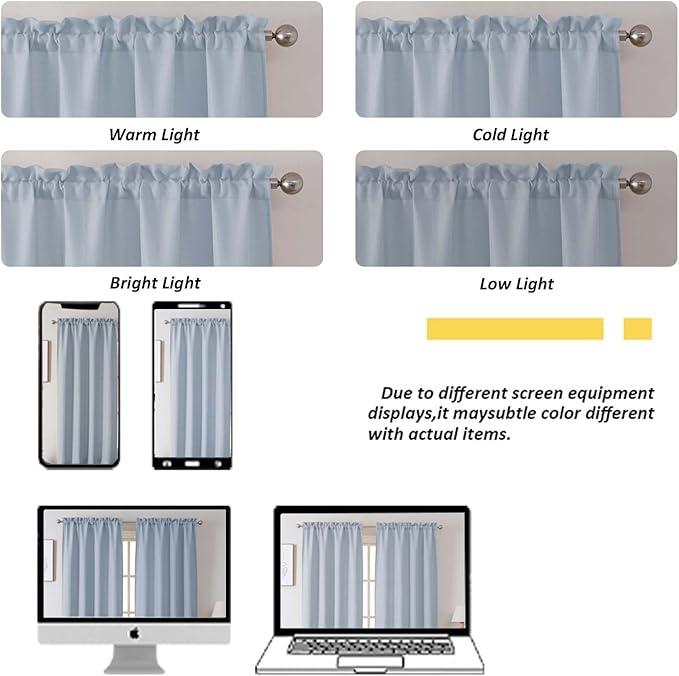 Chyhomenyc Short Curtain Valance for Windows, Light Filtering Faux Linen Textured Small Kitchen Window Curtain, Valance for Bathroom Laundry Basement, 60Wx14L inch, 1 Piece, Aqua with Greenish Tone