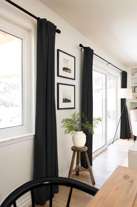 100% Blackout Shield Linen Blackout Curtains for Bedroom 102 Inches Long, Back Tab/Rod Pocket Living Room Drapes, Thermal Insulated Blackout Curtains 2 Panels Set, 50" W x 102" L, Black