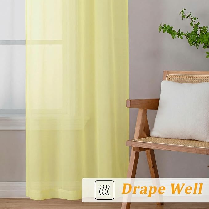 Gwine Light Yellow Sheer Curtains 63 Inch Length for Living Room 2 Panels, Light Filtering Rod Pocket Window Curtain Treatment for Bedroom, Voile Elegant Sheer Drapes，Each 42Wx63L