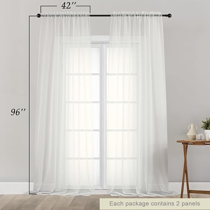 Ivory Sheer Curtains for Bedroom Living Room 96 Inches Long 2 Panels, Modern Airy Soft Lightweight Rod Pocket Light Filtering Sheer Curtains Drapes, Ivory, Each 42" Wx96 L Inch