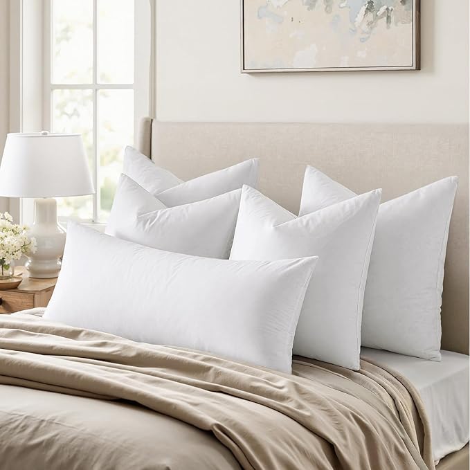 MIULEE Pillow Inserts 18x18 (Pack of 4,White), Down Feather Throw Pillow Inserts, Premium Fluffy Stuffer Throw Pillows Cotton Fabric for Sofa Bed Couch
