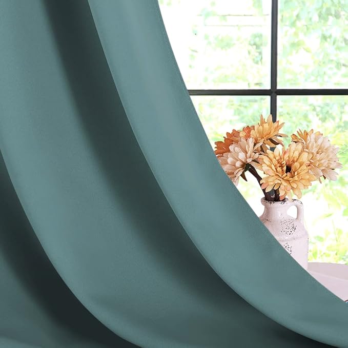 NICETOWN Modern Blackout Curtains Noise Reducing, Greyish Blue, 2 Panels, W34 x L40 -Inch, Thermal Insulated and Privacy Room Darkening Drape Panels for Boy's Guest Room Door Small Short Window