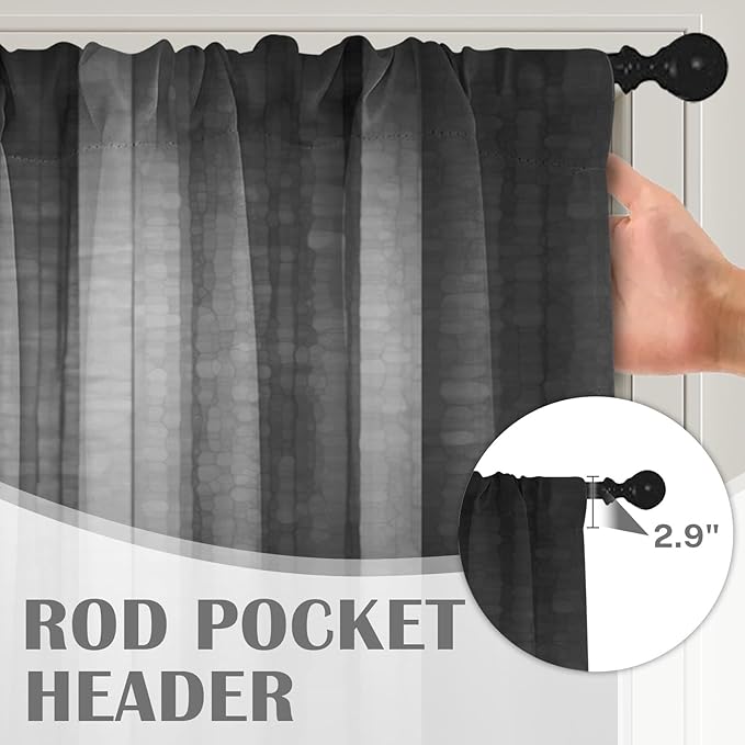 Emvency 2 Pack Valances Window Treatments, Black and Grey Striped Abstract Blackout Drapes Adjustable Curtain for Windows Living Room Kitchen Over Sink, 52x12 Inch Rod Pocket Valances