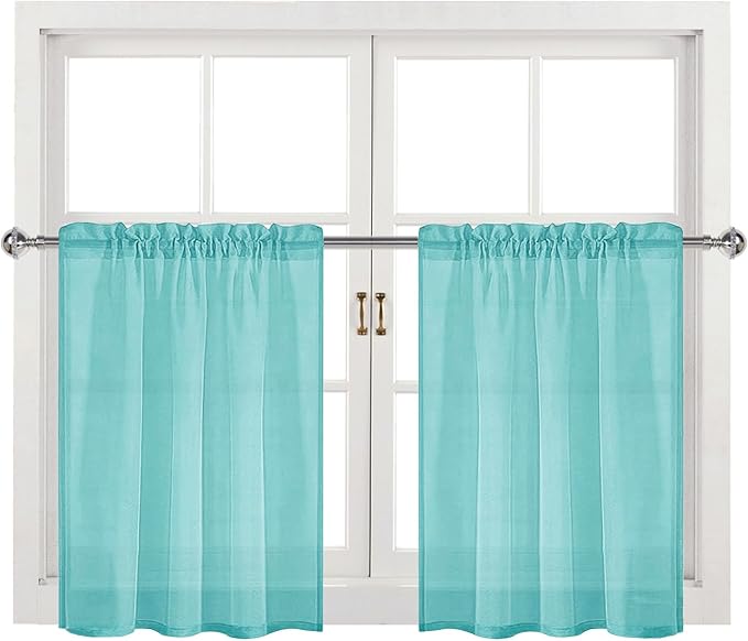 DWCN Aqua Sheer Curtains Semi Transparent Voile Rod Pocket Curtains for Bedroom and Living Room, 36 x 36 inches Long, Set of 2 Panels