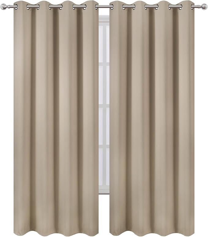 LEMOMO Blackout Curtains 52 x 108 inch/Khaki Curtains Set of 2 Panels/Thermal Insulated Room Darkening Bedroom Curtains