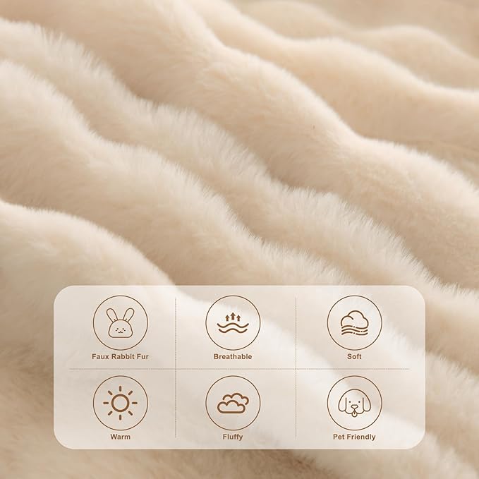 HANDONTIME Shaggy Couch Cover for Dogs Rabbit Plush Loveseat Cover Dog Couch Cover Protector Plush Faux Fur Couch Covers for Sectional Sofa Cozy Washable Sofa Covers for Living Room, 71" X150", Beige