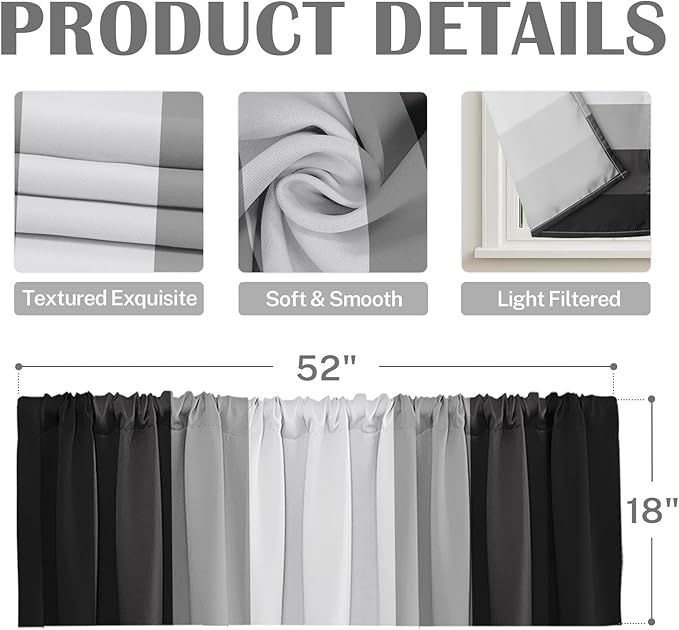 Emvency 2 Pack Valances Window Treatments, Striped Geometric Modern Minimalist Abstract Grey Drapes Adjustable Curtain for Windows Living Room Kitchen Over Sink, 52x18 Inch Rod Pocket Valances