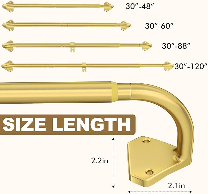 GXOACKJ Gold Curtain Rods for Windows 66 to 120 inch, 5/8 inch Adjustable Wrap Around Blackout Curtain Rods for Bedroom & Outdoor
