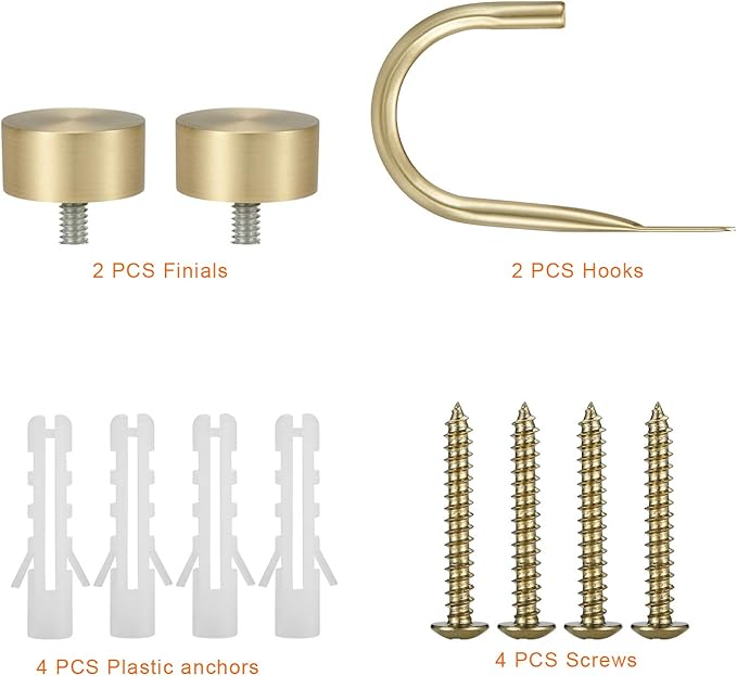 Premium Curtain Holdback, Quality Metal Decorative Curtain Holdbacks with Zinc Alloy Cap Finials,Rust-Proof, Set of 2 Window Curtain Holdbacks,Brass
