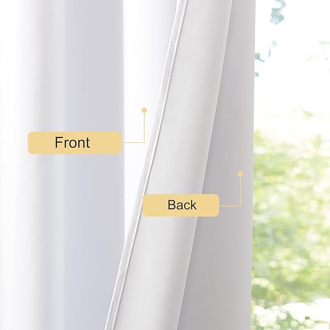 NICETOWN Cafe Curtains 100% Blackout Window Treatments, Grommet Thermal Drapes Heat Blocking Sound Reducing Curtains for Bathroom/Bedroom, White, W52 x L45, 2 Panels