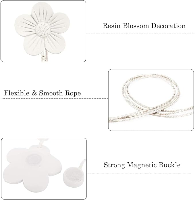 Lewondr Vintage Magnetic Curtain Tieback, 1 Pair Resin Flower Curtain Drapery Holdback Window Curtain Decorative Buckle Holder for Home Cafe Balcony - White