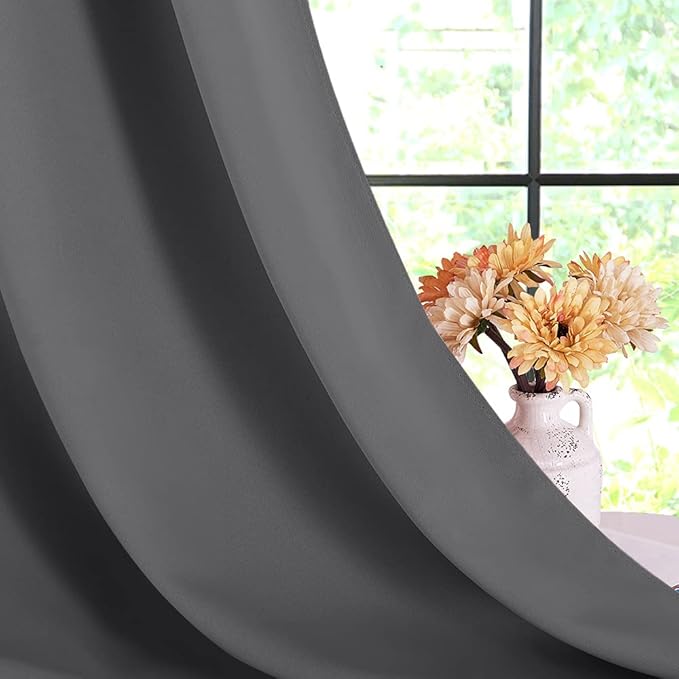 NICETOWN Blackout Curtains & Drapes for Bedroom, Grey, W34 x L40, Set of 2, Triple Weave Grommet Top Thermal Insulated Light Blocking Panels for Bathroom/Living Room