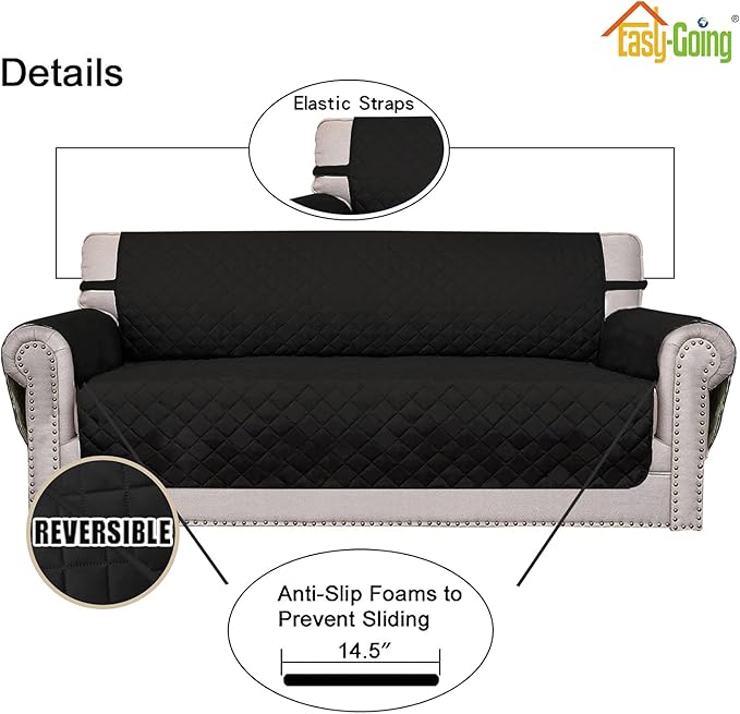Easy-Going Chair Sofa Slipcover Reversible Sofa Cover Water Resistant Couch Cover Furniture Protector Cover with Elastic Straps for Pets Kids Children Dog Cat (Chair, Black/Black)