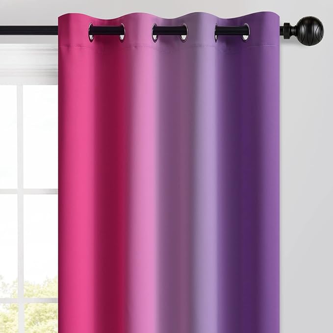 Yakamok Ombre Pink and Purple Curtains for Bedroom, Gradient Room Darkening Curtains, Grommet Thermal Insulated Light Blocking Window Drapes/Curtain for Living Room,52 x 84 Inch,2 Panels
