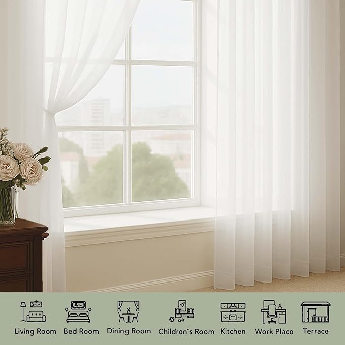 OWENIE Sheer Curtains 84 Inches Long 2 Panels Set, Ivory Sheer Curtain for Living Room Bedroom, Modern Voile Filmy Rod Pocket Curtains & Drapes, 2 Pcs, Each 59 W x 84L Inch, Ivory