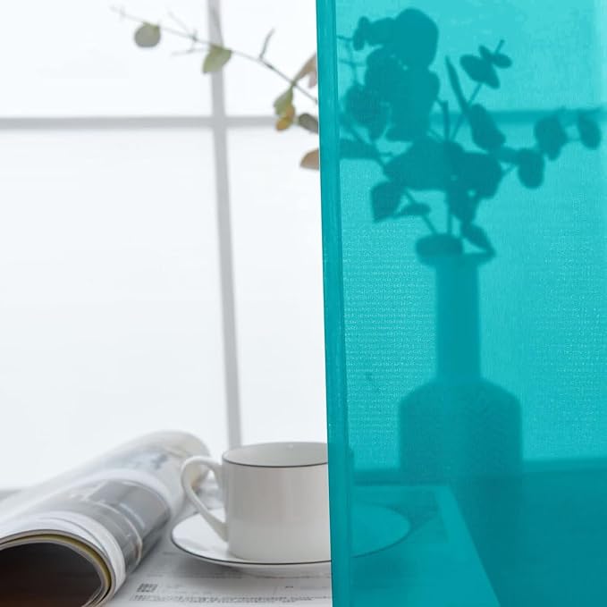 SpaceDresser Sheer Voile Window Treatment Rod Pocket Curtain Panels for Kitchen Bedroom Living Room Drapes Sunlight Filtering Privacy Semi Home Decor Assorted (Peacock Blue, 52 W x 90 L)