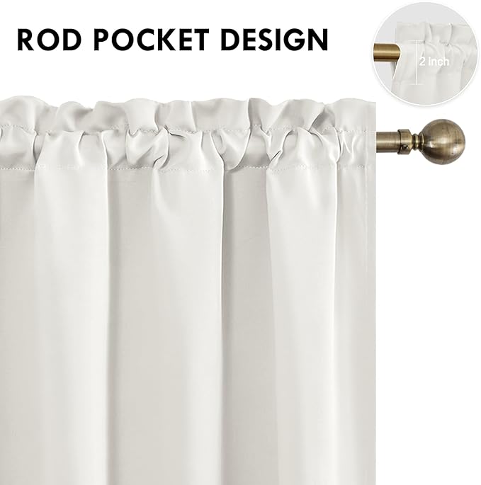 DWCN Blackout Curtains Thermal Insulated, Energy Saving & Noise Reducing Bedroom and Living Room Curtains, Ivory, W 42x L 54 Inch, Set of 2 Rod Pocket Curtain Panels