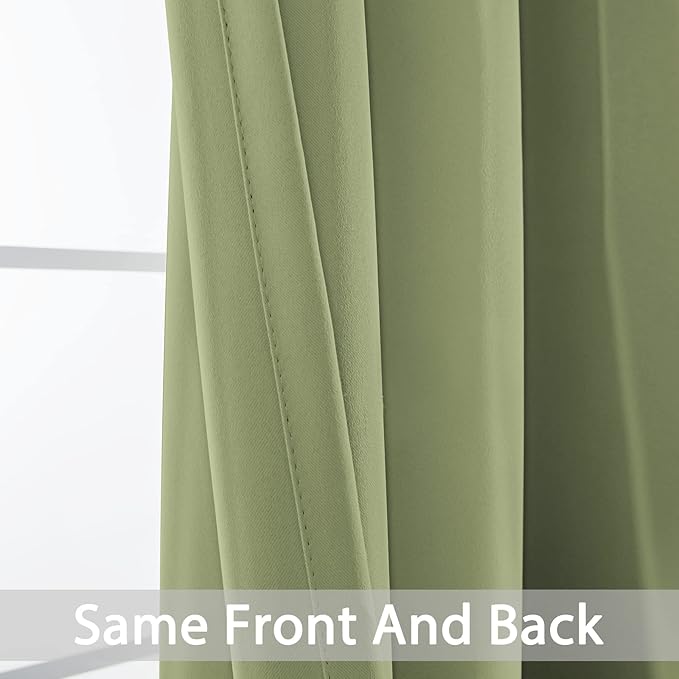 Yakamok Solid Blackout Curtains with Grommet Top, Thermal Insulated Room Darkening Drapes for Bedroom(Sage Green, 52Wx72L, One Pair)