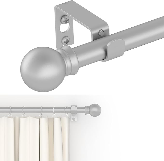 GXOACKJ Curtain Rods for windows 66-120 inch, 5/8 inch Decorative Silver Splicing Heavy Duty Metal Curtain Rod set with Brackets