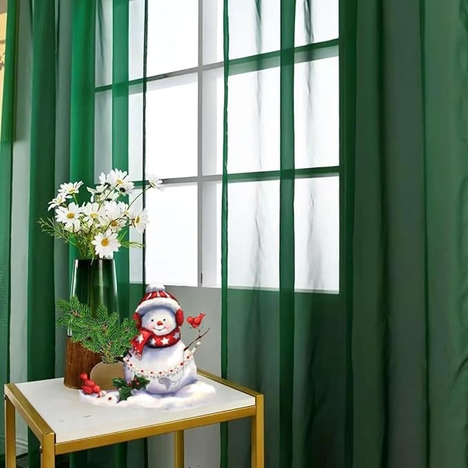 SpaceDresser Foliage Green Sheer Curtains 4 Panels Rod Pocket Semi-Sheer Curtain 90 Inches Long Light Filtering Voile Window Drapes for Bedroom Living Room Kitchen, Each 52W x 90L