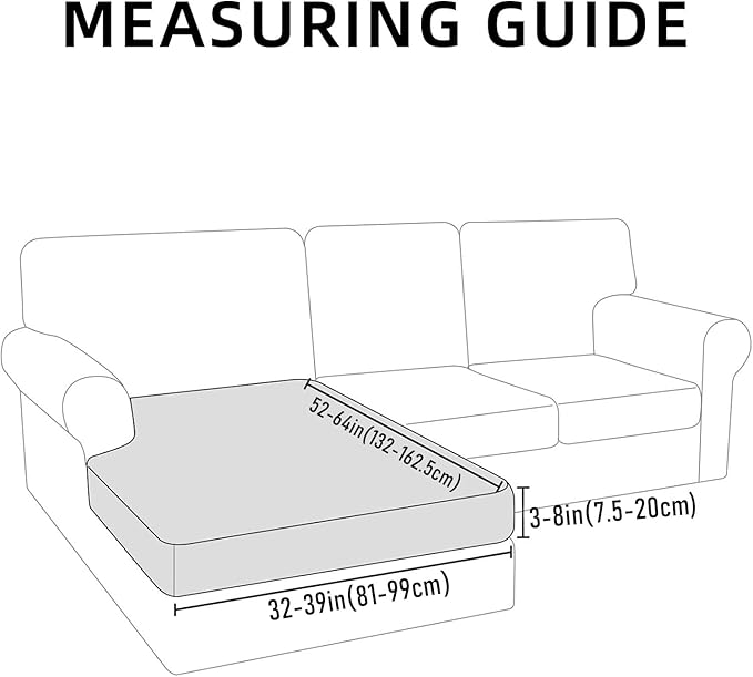 hyha Waterproof Couch Cushion Covers, Sectional Sofa Cushion Slipcovers L Shape, Thick Stretch Jacquard Fabric, Washable Chaise Lounge Cover with Elastic Bottom (1 Piece for Chaise, Grey)