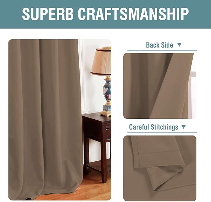 H.VERSAILTEX Blackout Curtain for Living Room Thermal Insulated Window Treatment Curtain Extra Long 84 inch Length Energy Saving Solid Grommet Top Blackout Drape, One Panel, Macchiato, 52" W x 84" L