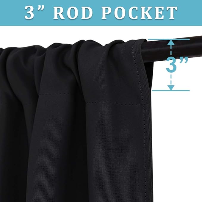 RYB HOME Blackout Curtains for Bedroom 102 inches Long, Privacy Thermal Insultaed Sunlignt Heat Blocking Drapes for Sliding Patio Door, Width 42 by Length 102, Black, 2 Panels Set