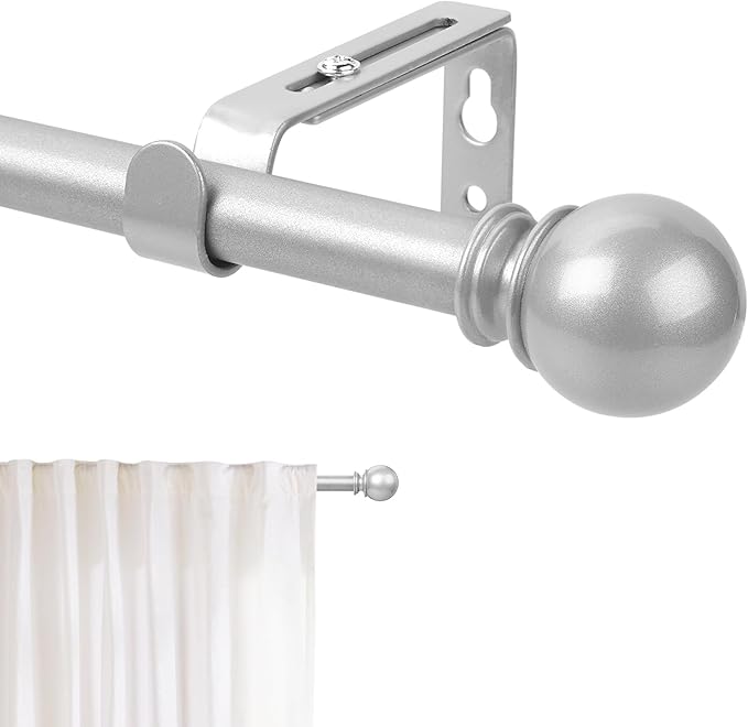 Silver Curtain Rod for Windows 66 to 120 Inch, 5/8 Inch Diameter Adjustable Curtain Rods With Brackets, Heavy Duty Easy to Install, Suitable for Bedrooms and Outdoor