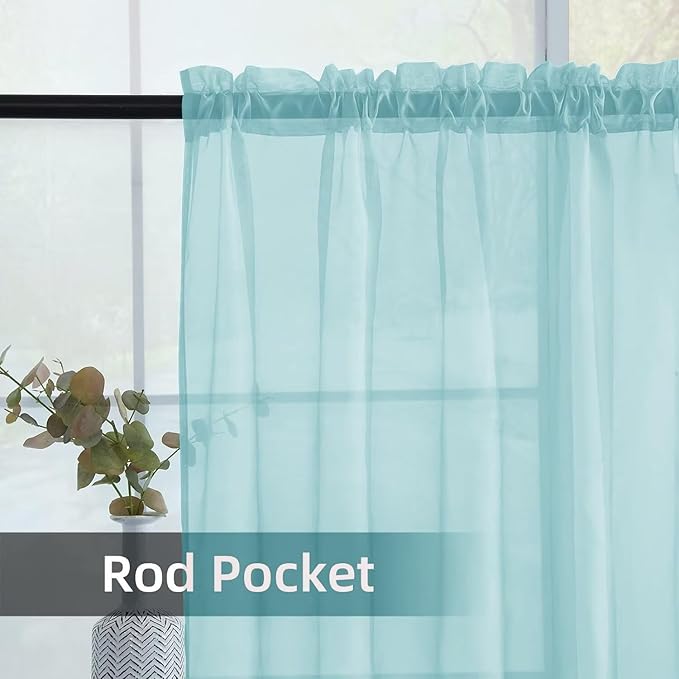 youleyar Solid Sheer Rod Pocket Curtain Voile Draperies 2 Panels White Beige Black Grey Ivory 52 Inch Width 63 Inch Long 1 Pair for Kitchen Bedroom Children Living Room Yard (Sky Blue,52Wｘ63L)