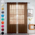 youleyar Solid Sheer Rod Pocket Curtain Voile Draperies 2 Panels White Beige Black Grey Coffee 52 Inch Width 108 Inch Long 1 Pair for Kitchen Bedroom Children Living Room Yard (Brown,52Wｘ108L)