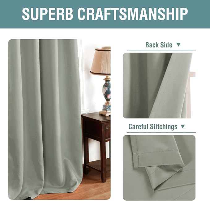 H.VERSAILTEX Window Treatment Curtains/Drapes Blackout for Bedroom Room Darkening Thermal Curtains for Living Room Noise Reducing Sound Proof Solid Grommet Curtain (One Panel, Light Sage, 52"W x 84"L)