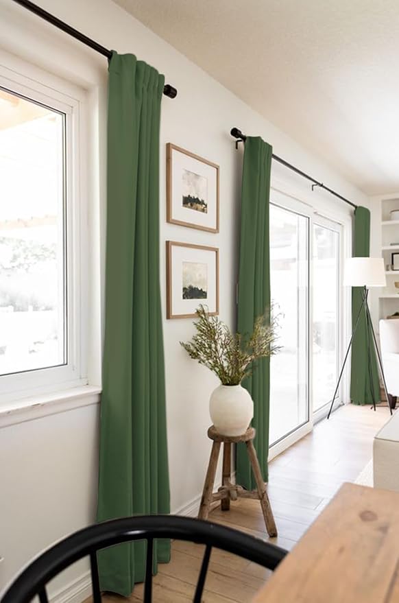 100% Blackout Shield Linen Blackout Curtains for Bedroom 120 Inches Long, Back Tab/Rod Pocket Living Room Drapes, Thermal Insulated Blackout Curtains 2 Panels Set, 50" W x 120" L, Moss Green