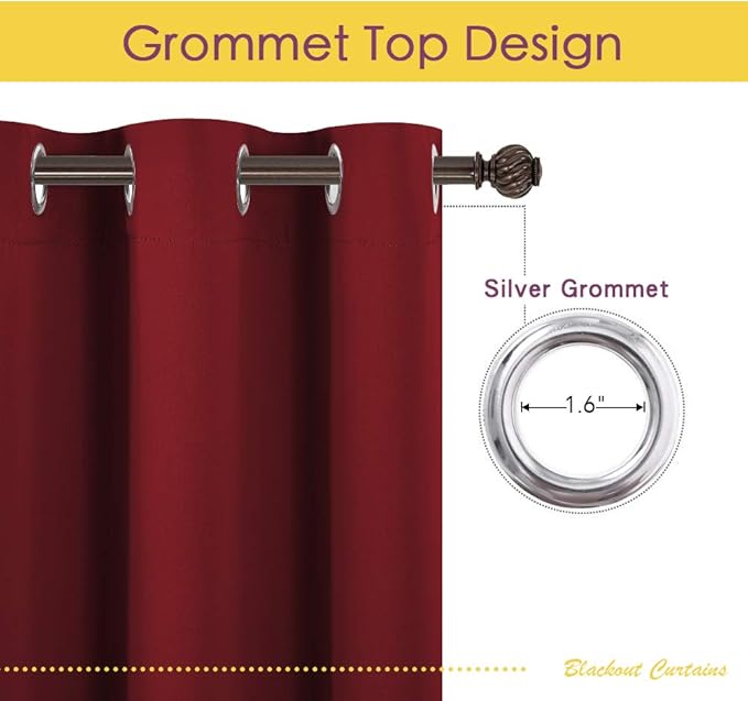 NICETOWN Blackout Curtains & Drapes for Bedroom, Burgundy Red, W34 x L48, Set of 2, Triple Weave Grommet Top Thermal Insulated Light Blocking Panels for Bathroom/Living Room