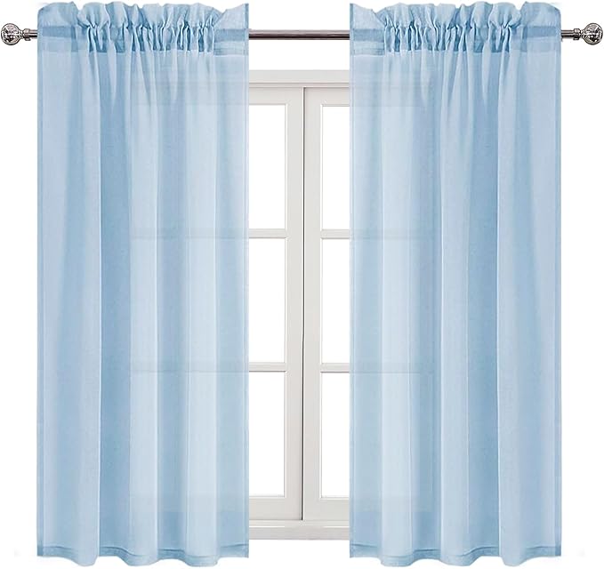 DWCN Sky Blue Sheer Curtains Semi Transparent Voile Rod Pocket Curtains for Bedroom and Living Room, 42 x 45 inches Long, Set of 2 Panels