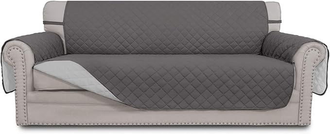 Easy-Going 4 Seater Sofa Slipcover Reversible Sofa Cover Water Resistant Couch Cover with Foam Sticks Elastic Straps Furniture Protector for Pets Children Dog Cat (XX-Large, Gray/LightGray)