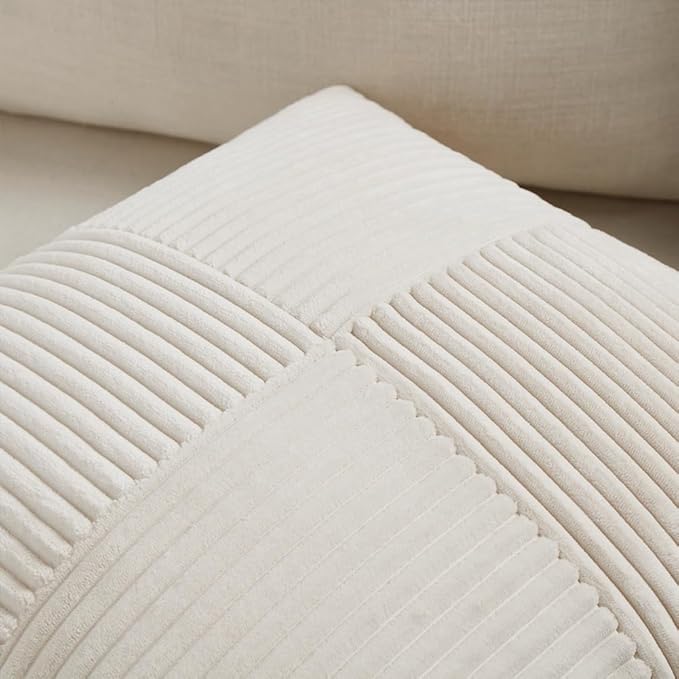 Fancy Homi 2 Packs Cream Euro Decorative Throw Pillow Covers 26x26 Inch for Living Room Couch Bed, Rustic Farmhouse Boho Home Decor, Soft Corss Corduroy Patchwork Textured Square Cushion Case 66x66 cm