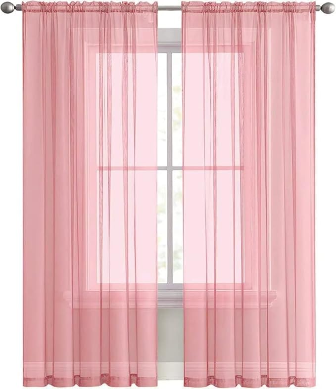 SpaceDresser Sheer Voile Window Treatment Rod Pocket Curtain Panels for Kitchen Bedroom Living Room Drapes Sunlight Filtering Privacy Semi Home Decor Assorted Colors Sizes (Blush, 52 W x 90 L)