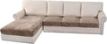 H.VERSAILTEX Velvet Stretch Sectional Couch Covers 4 Pieces Sofa Seat Cushion Covers L Shape Separate Cushion Couch Cover for Both Left/Right Sectional Couch (Large Sofa 3 Seater + 1 Chaise, Taupe)