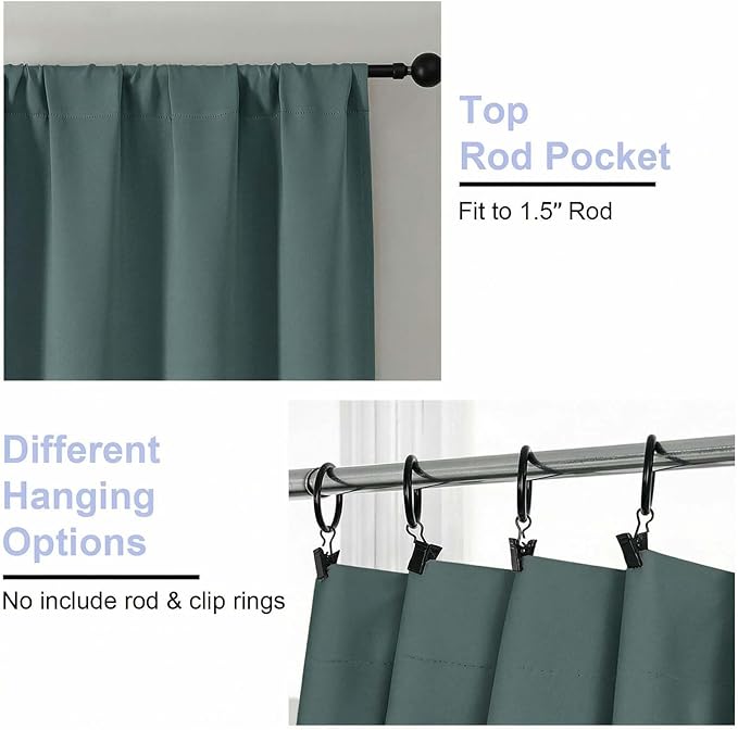 Simplebrand Ava Dark Green Short Blackout Curtains for Bedroom 45 Inches Long 2 Panels Set, Solid Thermal Insulated, Energy Saving Window Treatment Curtains Blackout Drapes, W40 x L45 Inch, Dark Green
