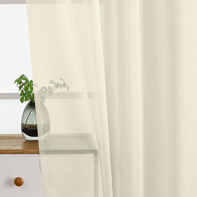 Cream Window Sheer Curtains 54 inch Length, Soft Airy Light Filtering Sheer Curtain 2 Panels Set, Dual Rod Pocket Gauze Drapes for Living Room Bedroom Dining Room, 2x42Wx54L Inches