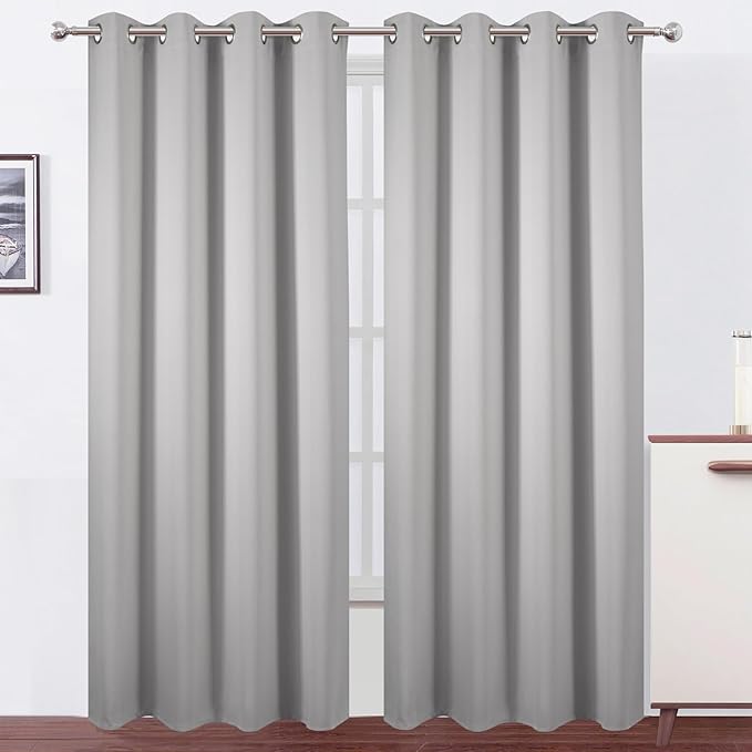 LEMOMO Blackout Curtains 52 x 120 Inch Long Light Grey Curtains Set of 2 Panels Room Darkening Curtains for Bedroom and Living Room