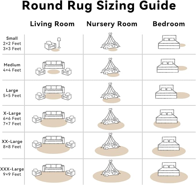 OLANLY Beige Round Rugs for Bedroom - Machine Washable, 9 ft Circle Area Rugs for Living Room, Soft and Fluffy Shaggy Carpet for Teen Girls and Boys, Nursery Rooms, Dorms, Home Decor Aesthetic